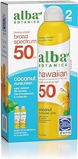 Alba Botanica Hawaiian Coconut Sunscreen, Spray Broad Spectrum SPF 50 Sunscreen, Water Resistant and Biodegradable 8 fl oz Bottle (Pack of 2)