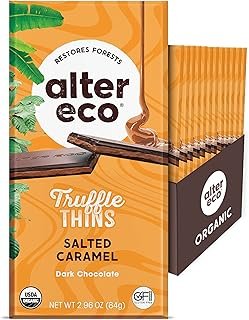 Alter Eco Salted Caramel Truffle Thins, Chocolate Bar with Gooey Ganache Truffle Filling, Organic, Gluten-Free, Non-GMO Snacks, No Additives or Artificial Sweeteners, Fair Trade, Recyclable Packaging (12-Pack Salted Caramel)