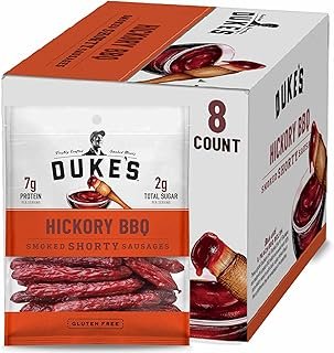 DUKE'S Pork Hickory Peach BBQ Smoked Shorty Sausages, 7g Protein Per Serving, 5 oz. (Pack of 8)