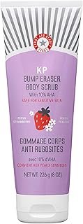 First Aid Beauty KP Bump Eraser Body Scrub with 10% AHA, Keratosis Pilaris Exfoliator with Glycolic and Lactic acids, Helps Reduce Chicken Skin Bumps, Safe for Sensitive Skin, Strawberry Scent, 8 oz