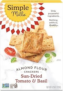 Simple Mills Almond Flour Crackers, Sundried Tomato & Basil, Gluten Free, Flax Seed, Sunflower Seeds, Corn Free, Good for Snacks, Made with whole foods, (Packaging May Vary), 4.25 Ounce
