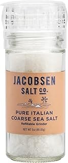 Jacobsen Salt Co. Pure Coarse Sea Salt Grinder - Premium Italian Mediterranean Sea Salt to Season, Cook & Grill, Refillable Prefilled Small Salt Grinder - 3 oz (Pack of 1)