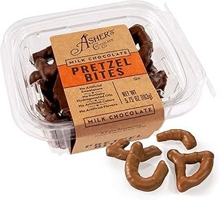 Asher's Chocolates Chocolate Covered Pretzel Bites, Gourmet Sweet and Salty Candy, Small Batches of Kosher Chocolate, Family Owned Since 1892, (5.57oz, Milk Chocolate)