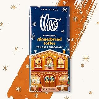 THEO Chocolate Holiday Gingerbread Toffee Organic Dark Chocolate Bar, 70% Cacao, 12 Pack | Vegan, Fair Trade