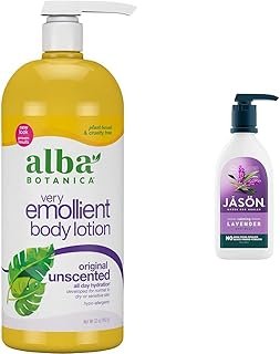 Alba Botanica 32 Oz Very Emollient Unscented Lotion and JASON 30 Fl Oz Lavender Calming Body Wash Bundle