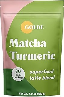 GOLDE Superfood Latte Blend - Matcha Turmeric - Plant-Based w/Turmeric, Coconut, & Matcha - Stress Balance - Vegan, Keto, & Sugar-Free - 30 Servings