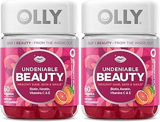 OLLY Undeniable Beauty Gummy, for Hair, Skin, Nails, Biotin, Vitamin C, Keratin, Chewable Supplement, Grapefruit, 30 Day Supply - 120 Count