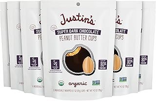 Justin's Super Dark Chocolate Peanut Butter Cups 6pk of 4.2oz bags Organic, Gluten Free, Non-GMO, Responsibly Source, Rainforest Alliance Certified Cocoa