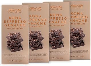 Ethel M Chocolates Small-Batch Gourmet Dark Chocolate Bar with Artisanal 100% Kona Espresso Ganache Topped with Real Coffee Beans (85g) - 4 bars
