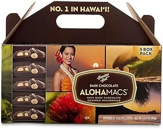 Hawaiian Host AlohaMacs – Premium Dark Chocolate Covered Macadamia Nuts – A Taste of Hawaii – Gourmet Gift & Snack – 5 Box Tote (5oz Each)