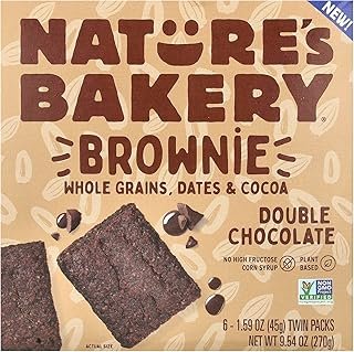 Nature’s Bakery Double Chocolate Brownie Bars, Whole Grains, Dates, and Cocoa, Plant Based, Dairy-Free, Snack Bar, 6 Count