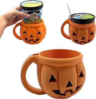 Pumpkin Ice Cream Pint Holder Compatible with Ben & Jerry's | Built-in Spoon Slot | Standard Pint Fit | Halloween | Autumn | Winter | Christmas (Orange)