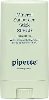 Pipette Baby Mineral Sunscreen Stick SPF 50, Broad Spectrum Sunblock with Non-Nano Zinc Oxide, Water Resistant UVB/UVA Sun Protection for Kids & Sensitive Skin, Perfect for Travel, 0.6 oz