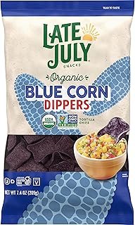 Late July Snacks, Dippers, Organic Blue Corn Tortilla Chips, 7.4-oz. Bag (Pack of 9)