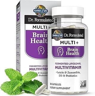 Garden of Life Dr Formulated Multi+ Brain Health, Fermented Liposomal Multivitamin + Lutein & Zeaxanthin, Vitamin D3 & Probiotics - Memory & Focus Support, Digestive & Immune Health, 30 Capsules
