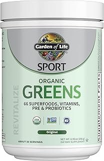 Garden of Life Sport Nutrition Greens and Superfoods Powder for Women and Men - Unflavored, Organic Blend - Spirulina, Fruit, Vitamins, Pre & Probiotics, Mushrooms, Athletic Supplements, 30 Servings