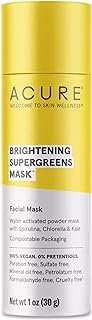 Acure Brightening Supergreens Mask - Concentrated Green Facial Mask to Cleanse, Detoxify, and Moisturize - Water-Activated Powder Face Mask with Spirulina, Chlorella & Kale - All Skin Types 1 oz