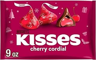 HERSHEY'S KISSES Cherry Cordial Flavored, Christmas Candy Bag, 9 oz