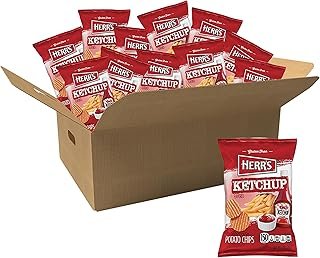 HERR'S Ketchup Ripple Potato Chips Sample Pack (Pack of 12, 1 Ounce Bags) – Bold and Tangy Ketchup-Flavored Chips – Fun for Snacking and Sharing