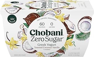 Chobani Zero Sugar Yogurt Toasted Coconut Vanilla, 4 Pack, 21.2 Ounce