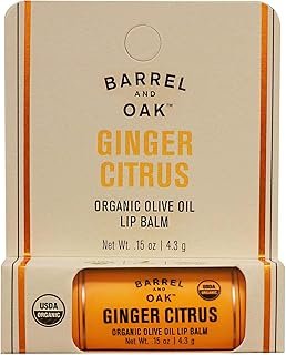 Barrel & Oak Olivina Men Organic Olive Oil Lip Balm, Ginger Citrus, 0.15-Ounce