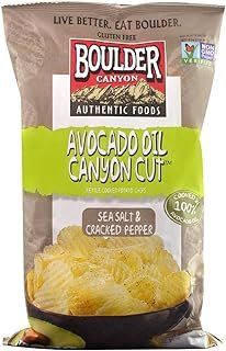 Boulder Canyon Authentic Foods Avocado Oil Canyon Cut Kettle Cooked Potato Chips Sea Salt & Cracked Pepper -- 5.25 oz (Pack of 2)