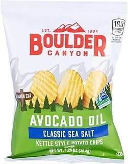Boulder Canyon Classic Sea Salt Made With Avocado Oil Kettle Style Potato Chips, Gluten Free, 1.25 Ounces (Pack Of 55)