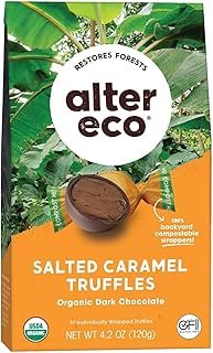 Alter Eco Salted Caramel Truffles | 58% Pure Dark Cocoa, Fair Trade, Organic, Non-GMO, Gluten-Free Dark Chocolate Truffles | 20 Truffles