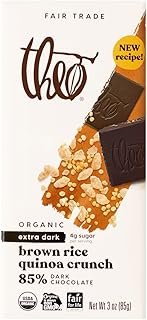 THEO Chocolate Brown Rice Quinoa Crunch Organic Dark Chocolate Bar, 85% Cacao, 12 Pack | Vegan, Fair Trade
