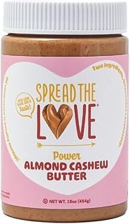 Spread The Love Almond Cashew Power Butter, 16 Ounce (All Natural, Vegan, Gluten-free, No salt, No sugar, No palm-oil, No-GMOs) (1-Pack)