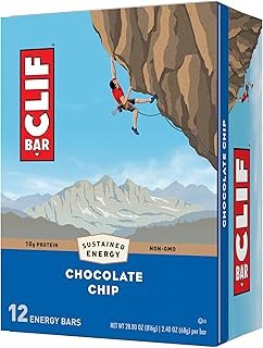 CLIF Bar Chocolate Chip - Made with Organic Oats - 10g Protein - Non-GMO - Plant Based - Energy Bars - 2.4 oz. (12 Pack)