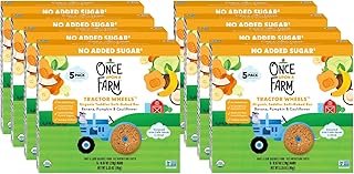 Once Upon a Farm Organic Toddler Soft Baked Bar, Banana, Pumpkin and Cauliflower, Tractor Wheels Shaped, Non GMO, Kosher, 3.35 Ounces (Pack of 8)