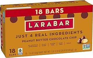 Larabar Peanut Butter Chocolate Chip, Fruit and Nut Bars, Gluten Free and Vegan, 28.8 oz, 18 Ct