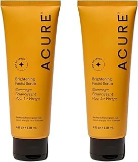 Acure Brightening Facial Scrub - Exfoliating Face Wash, Gentle Daily Scrubber & Exfoliator for Women & Men for Radiant Skin, Cleansing Wash with Sea Kelp & French Green Clay - 4 fl oz (2 Pack)