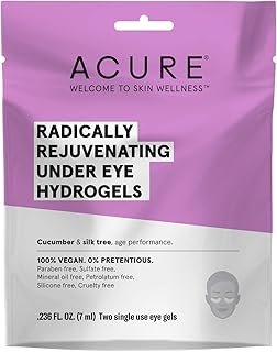 Acure Radically Rejuvenating Under Eye Hydrogel Mask | 100% Vegan | Provides Anti-Aging Support | Cucumber & Silk Tree - Hydrates & Rejuvenates | 12 Count