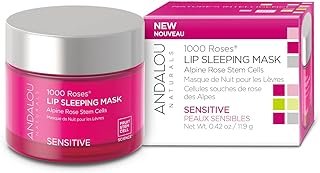 Andalou Naturals Mask 1000 ROSES, Overnight Sleeping Mask for Dry, Chapped Lips, Plumping, Hydrating & Soothing Balm with Alpine Rose Stem Cells, Vegan & Cruelty-Free, 0.42 O