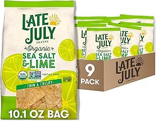 Late July Snacks Thin and Crispy Organic Tortilla Chips with Sea Salt and Lime, 10.1 oz Bag (Pack of 9)