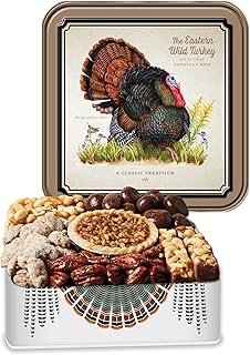 PRIESTER'S | Wild Turkey Gift Tin | Gorgeous Original Artwork + Gourmet Southern Pecan Treats | Unique & Delicious Gift | 7.75 x 7.75 x 2in