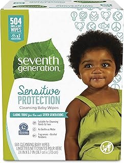 Seventh Generation Baby Wipes, Sensitive Protection with Flip Top Dispenser, White, unscented, 72 Count (Pack of 7) (Packaging May Vary)