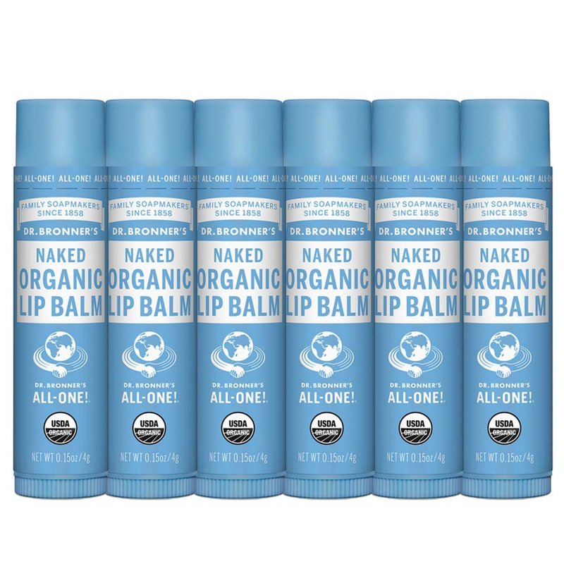 Dr. Bronner’s Organic Lip Balm 6-Pack (.15oz) Natural, Moisturizing, Petroleum-Free Lip Moisturizer with Beeswax & Avocado Oil for Dry Lips, Men & Women - Unscented