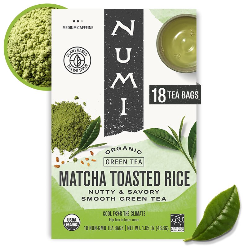 Numi Organic Tea Matcha Toasted Rice, 18 Count (Pack of 1) Box of Tea Bags, Green Tea (Packaging May Vary)