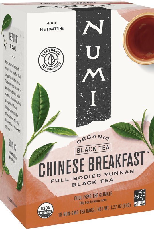 Numi Organic Tea Chinese Breakfast, 18 Count Box of Tea Bags, Yunnan Black Tea (Packaging May Vary)