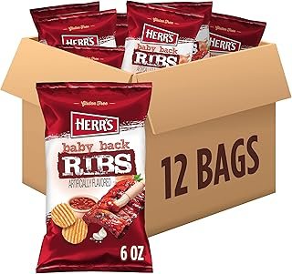 Herr’s Baby Back Ribs Potato Chips, 6 Oz Bag, Gluten Free Snacks, Bold BBQ Flavor