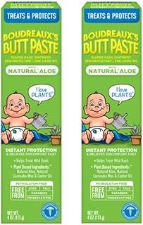 Boudreaux's Butt Paste with Natural* Aloe Diaper Rash Cream, Ointment for Baby, 4 oz Tube, 2 Pack