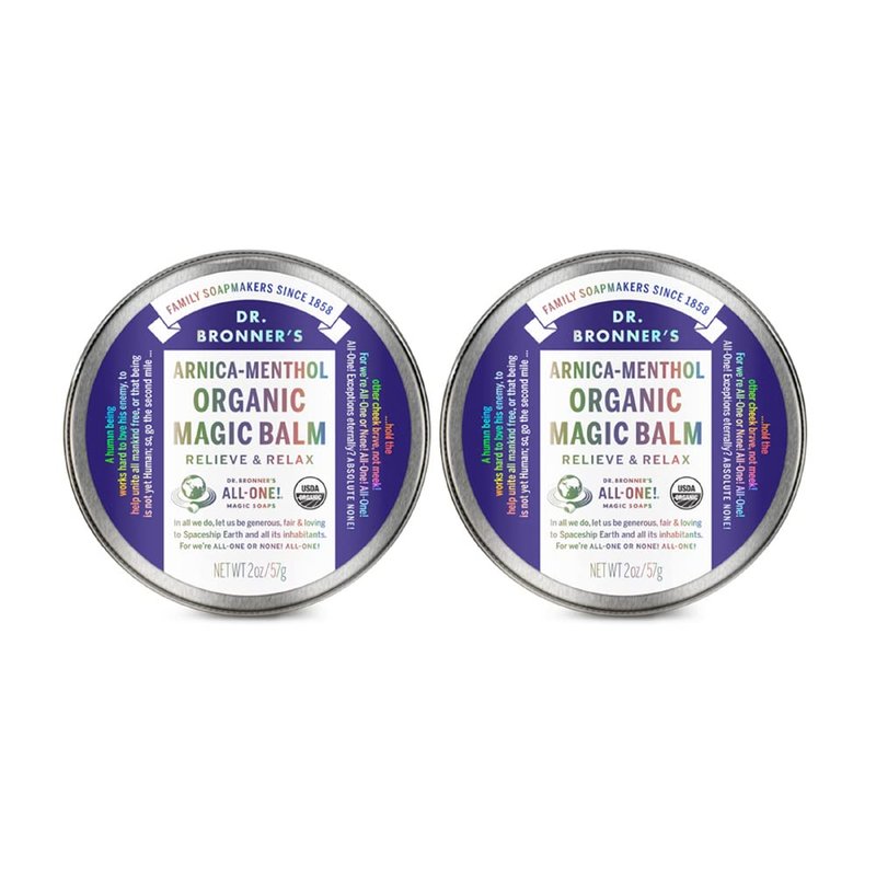 Dr. Bronner's Organic Magic Balm - Arnica-Menthol, Made w/Organic Beeswax & Hemp Oil, Moisturizes & Soothes Hands, Face, & Body (2 oz, 2-Pack)