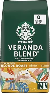 Whole Bean Coffee, Starbucks Blonde Roast Coffee, Veranda Blend, 100% Arabica, 1 bag (12 oz)