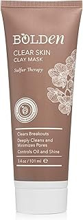 BOLDEN Clear Skin Clay Mask | Made with Sulfur for Deep Pore Cleansing & Preventing Breakouts | Pore Minimizer and Oil Reducer for Sensitive Skin | 3.5 fl oz