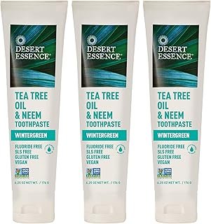 Desert Essence Natural Tea Tree Oil and Neem Toothpaste, Wintergreen,6.25 Oz, Pack of 3