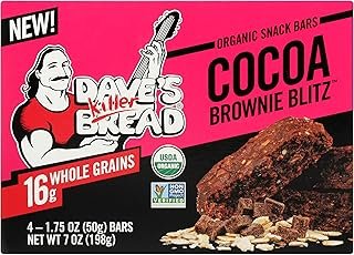 Dave's Killer Bread Organic Snack Bar, Cocoa Brownie Blitz, 16g Whole Grains, No Artificial Ingredients or Preservatives, Kosher, USDA Certified Organic, Non-GMO, 4 Count, 7 Ounce (Pack of 6)