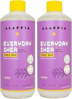 Alaffia Everyday Shea Bubble Bath, Soothing Support for Deep Relaxation and Soft Moisturized Skin, Made with Fair Trade Shea Butter, Cruelty Free, No Parabens, Vegan, Lavender, 2 Pack - 16 Fl Oz Ea